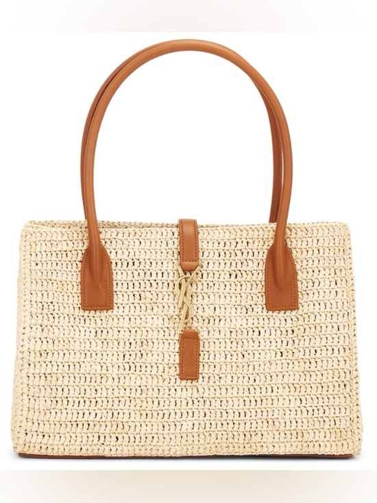 Saint Laurent Handbags - SAINT LAURENT Panier raffia and leather tote bag